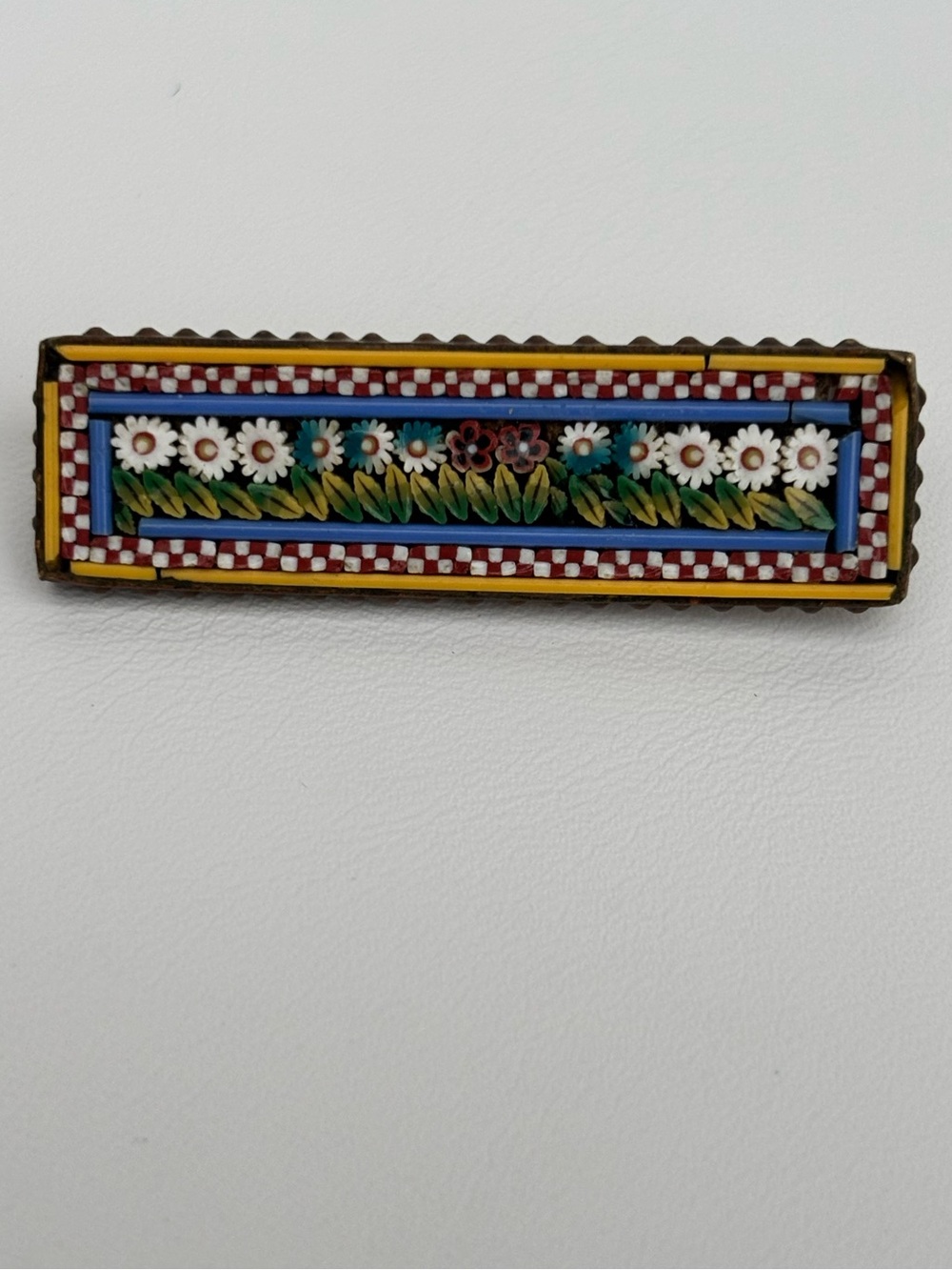 Vintage Micro Mosaic Millefiori Floral Brooch Handcrafted Glass Tesserae